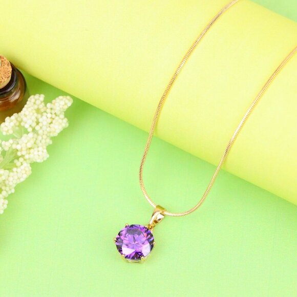 "Rose Gold Pendant with Purple Solitaire Round Stone, XPPT1257 - Picture 3 of 12